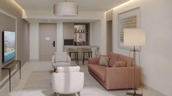 Rom – grand, 2 soverom, balkong | Sengetøy av topp kvalitet, minibar (inkludert) og safe på rommet