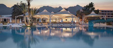 Indoor pool, 2 outdoor pools, pool umbrellas, sun loungers