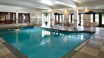 Indoor pool, open 9:00 AM to 10:00 PM, sun loungers