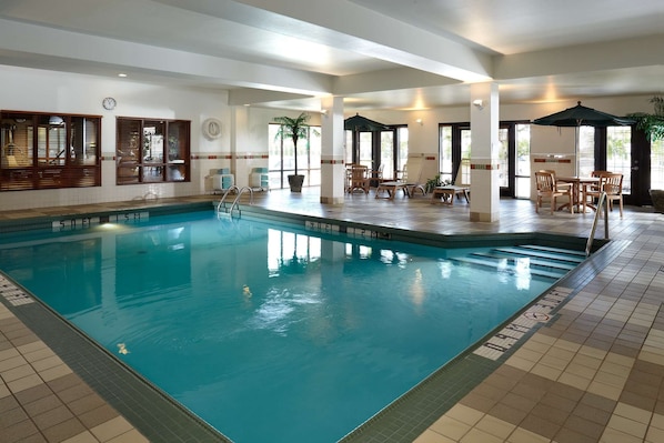 Indoor pool, open 9:00 AM to 10:00 PM, sun loungers