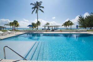 Outdoor pool, free cabanas, pool umbrellas