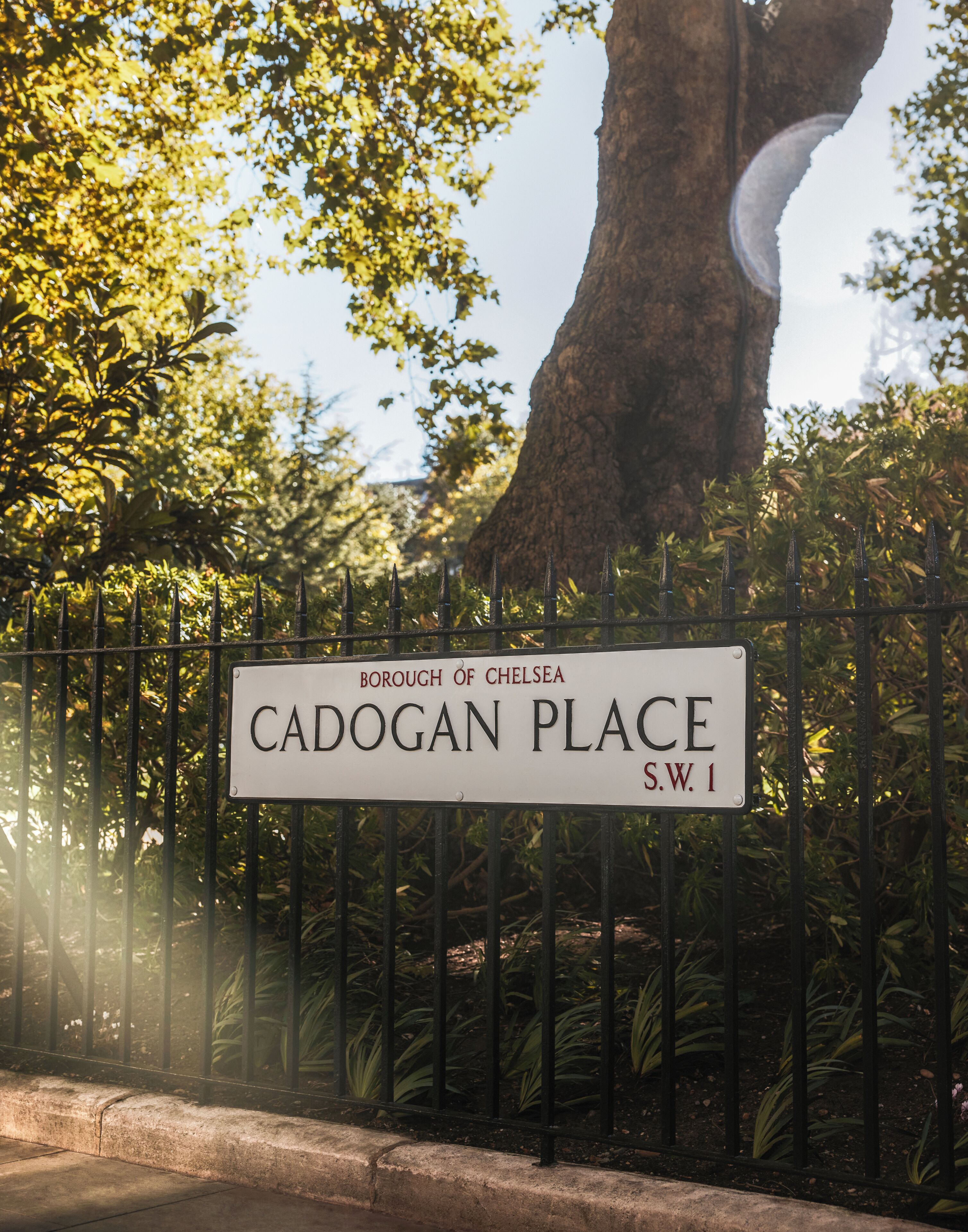 A street sign for Cadogan Place in the Borough of Chelsea, S.W.1.