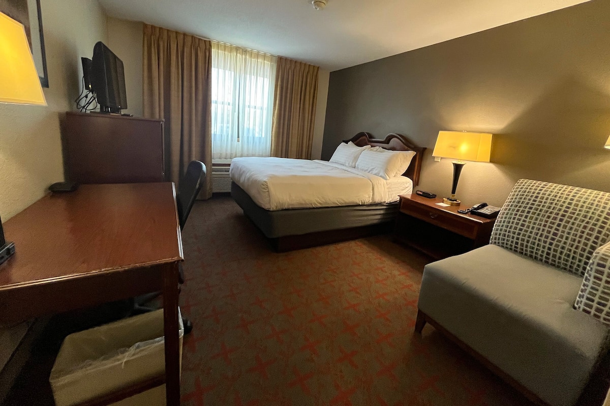 Room, 1 Queen Bed, Non Smoking | Desk, laptop workspace, blackout drapes, iron/ironing board