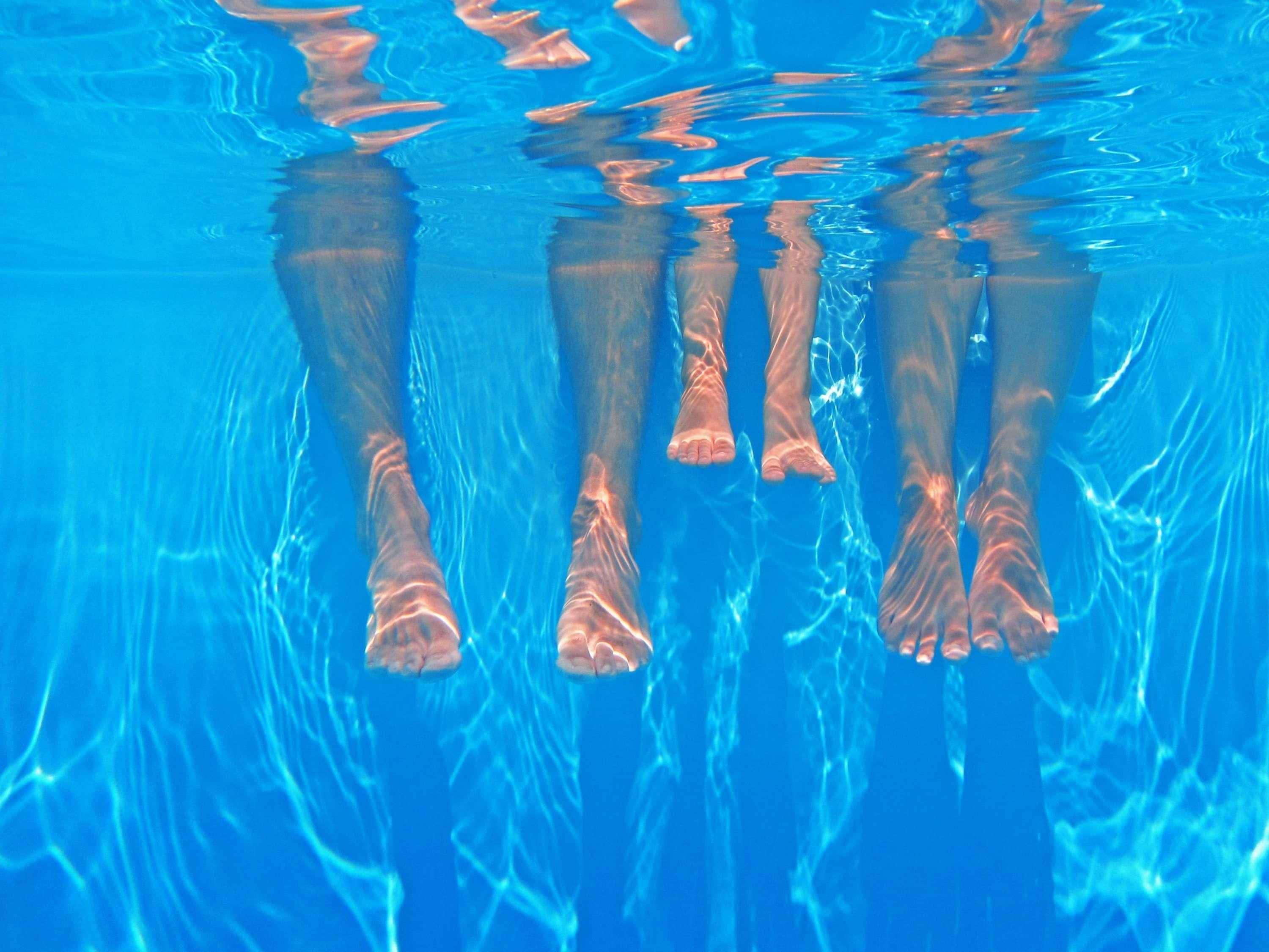 A clear view of a swimming pool with multiple lanes.