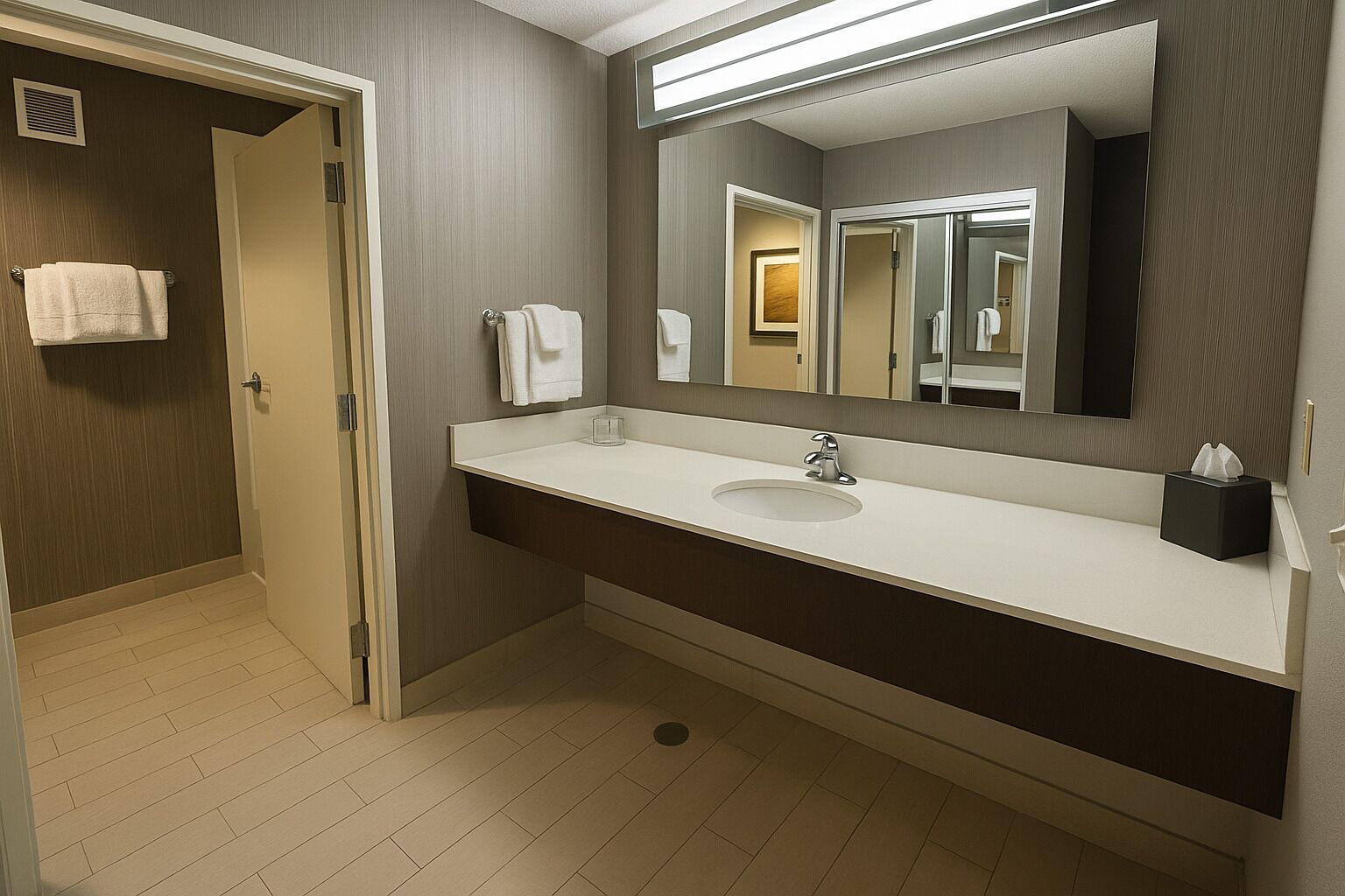 eco-friendly toiletries, hair dryer, towels, soap