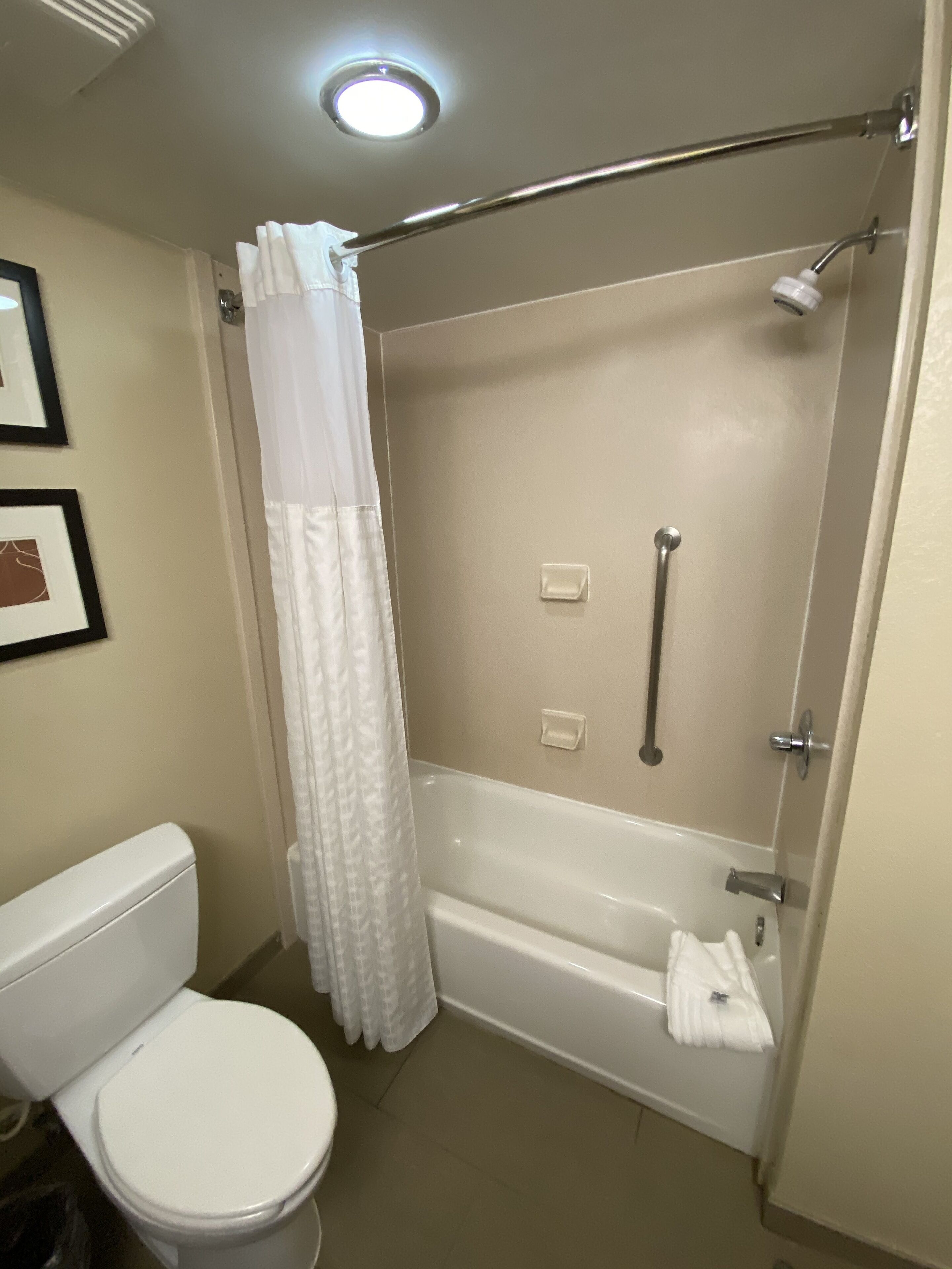 Une salle de bain comprenant des toilettes, une baignoire et une douche.