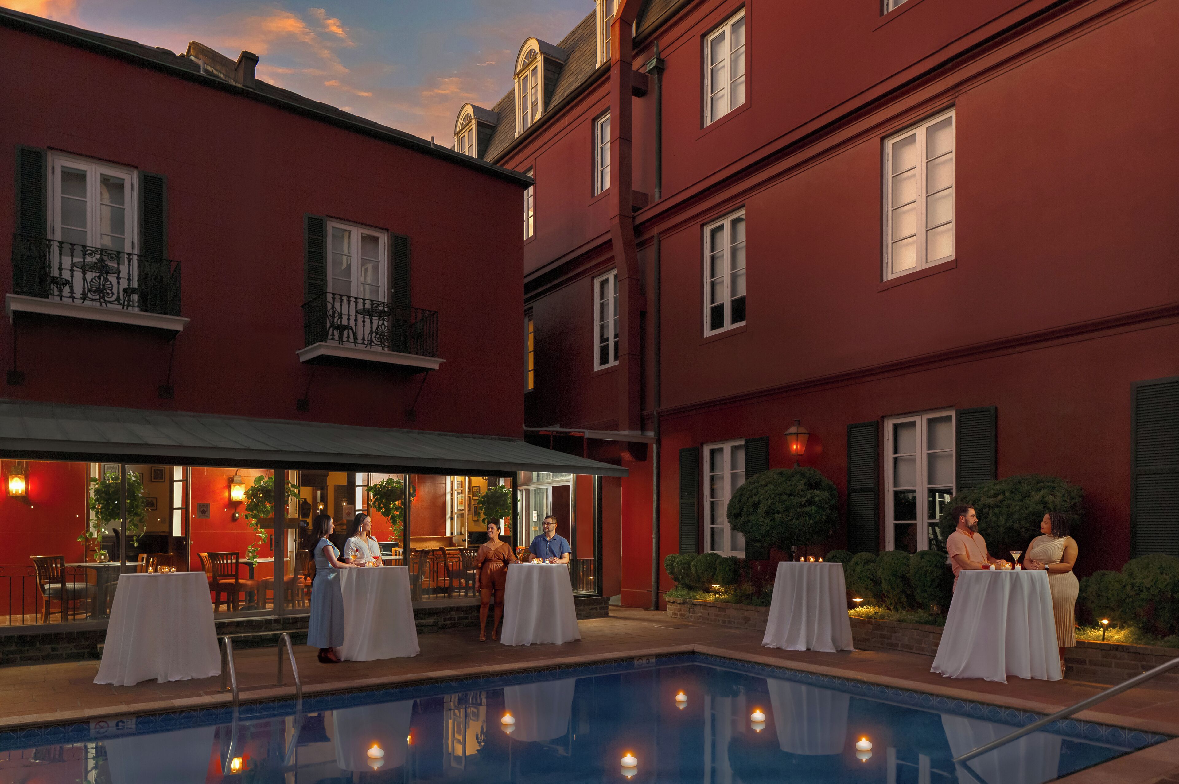 outdoor pool, pool loungers