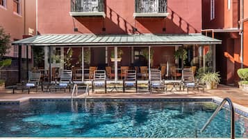 Outdoor pool, sun loungers