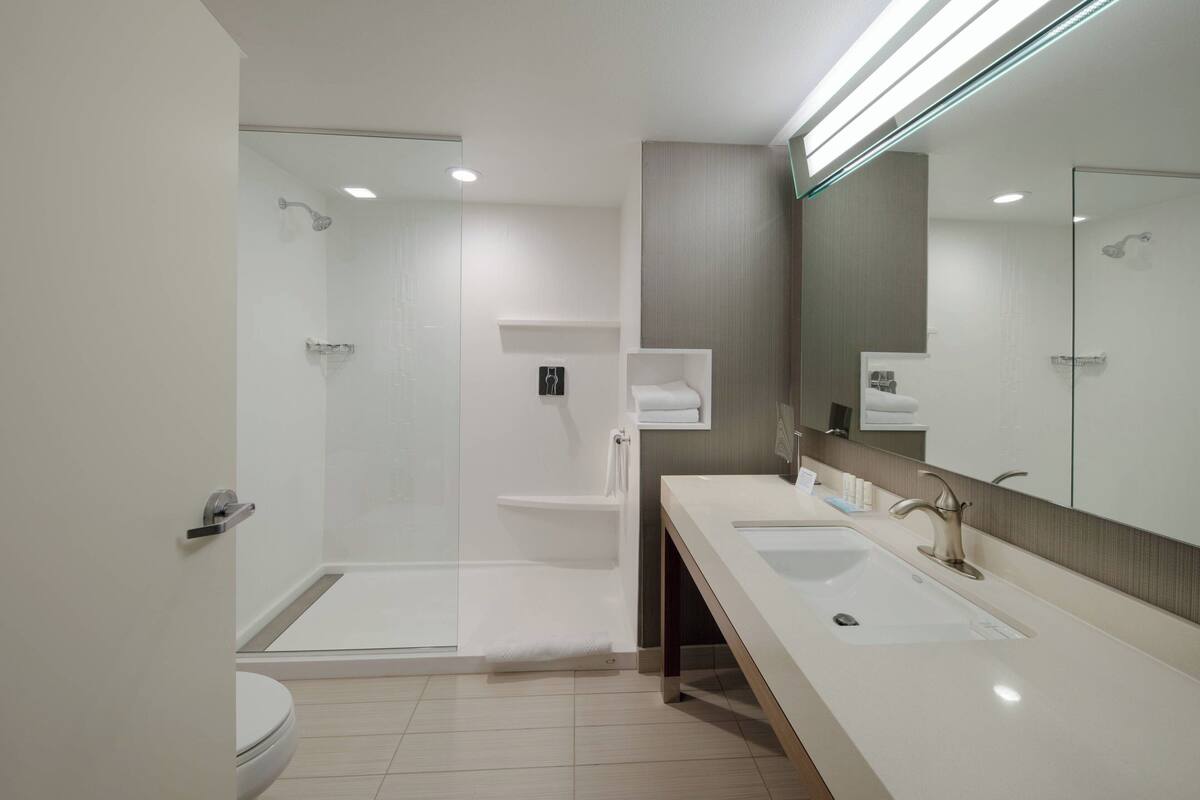 room, 1 king bed with sofa bed, non smoking | bathroom | free toiletries, hair dryer, towels, soap