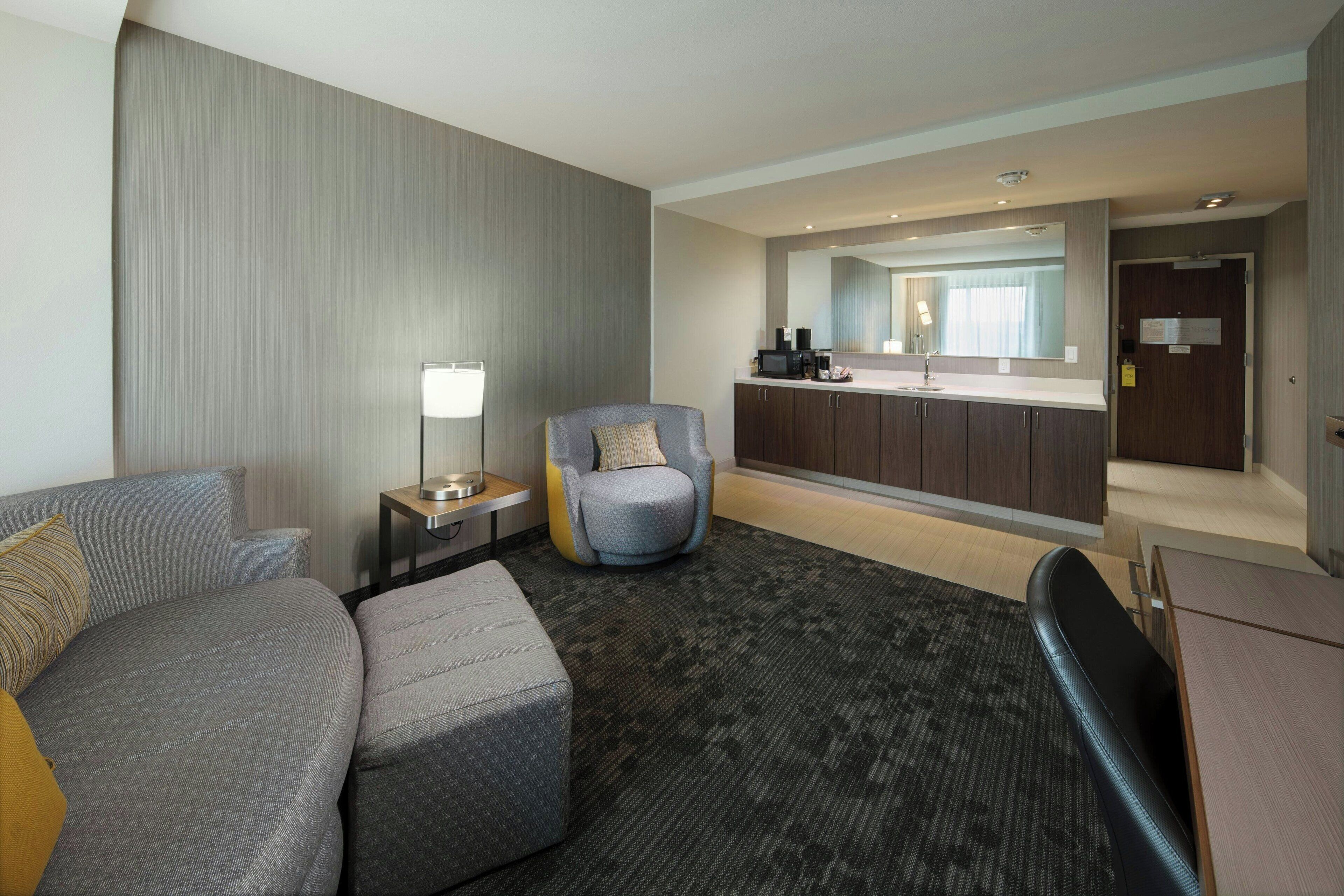 suite, 1 king bed with sofa bed, non smoking | living area | 55-inch flat-screen tv with satellite channels, tv, netflix