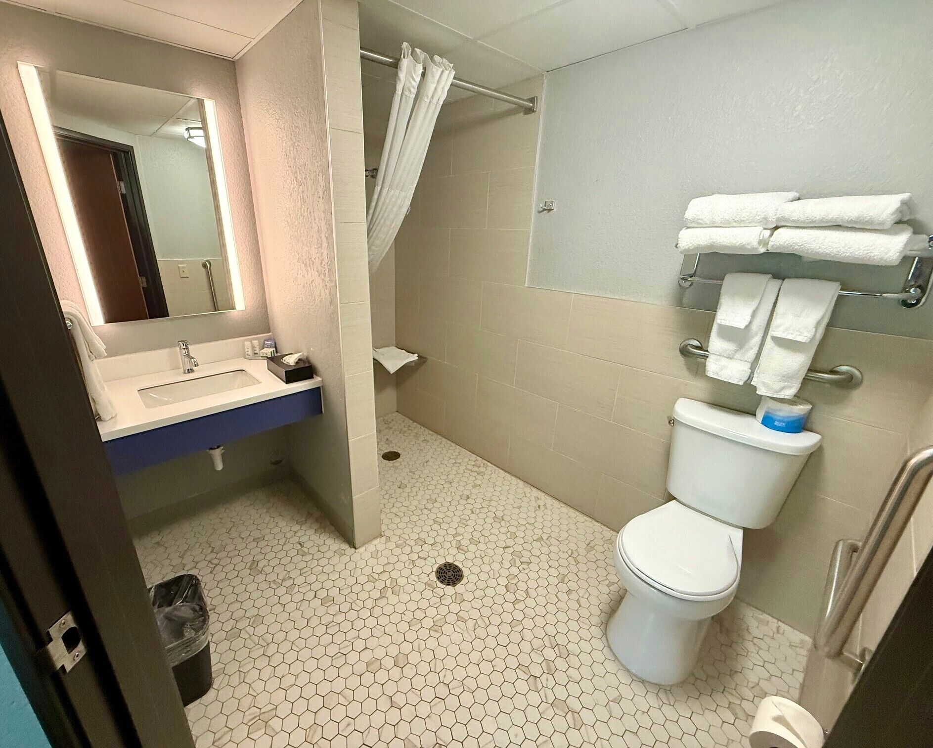 free toiletries, hair dryer, towels