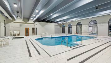 Indoor pool, seasonal outdoor pool, pool umbrellas, sun loungers