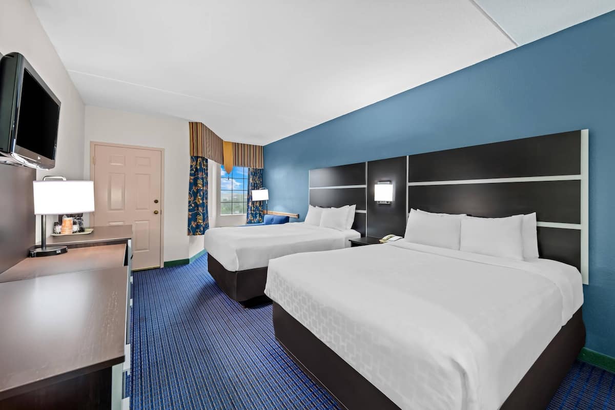 Pillowtop beds, desk, laptop workspace, iron/ironing board