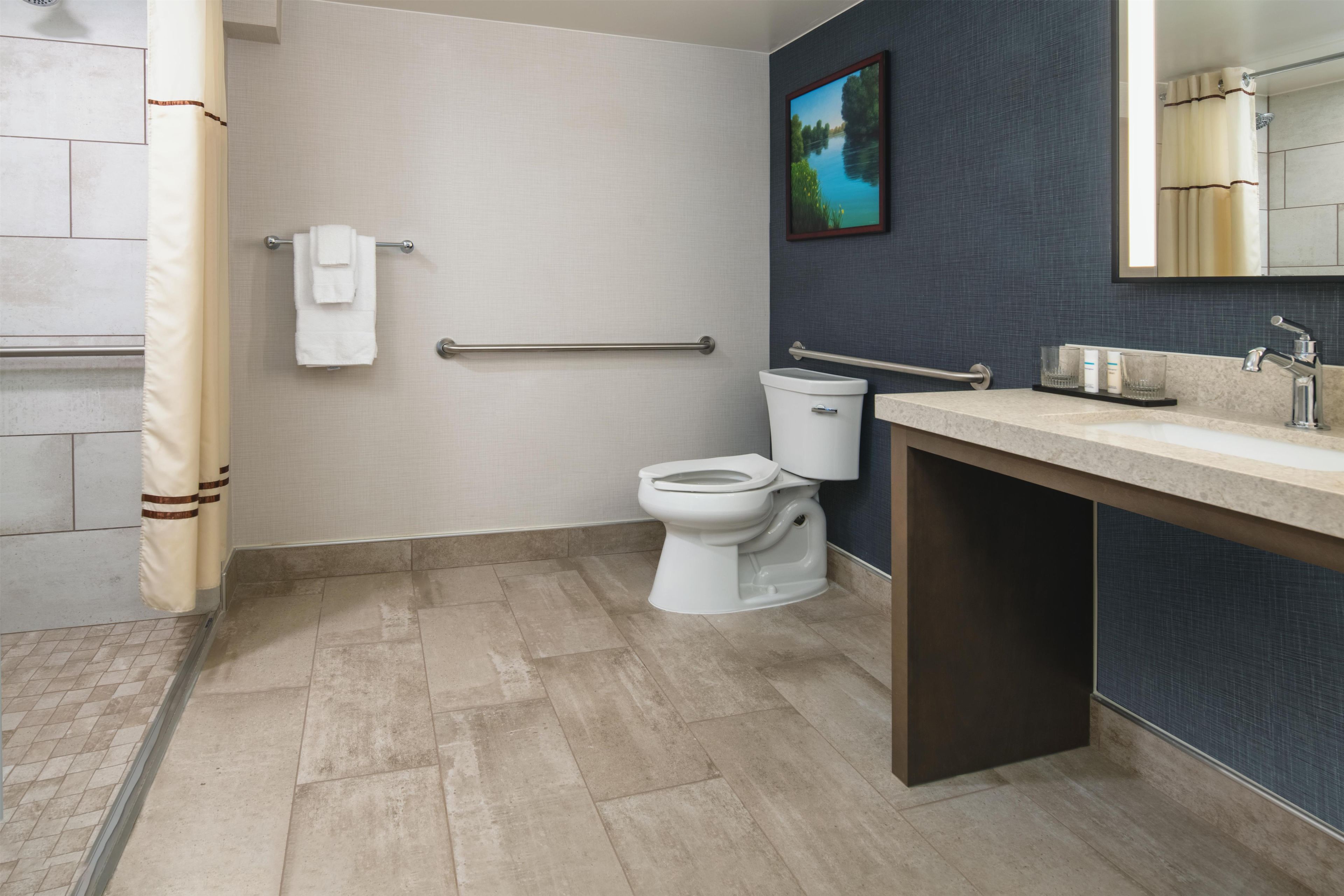A modern bathroom with a toilet, bidet, and a vanity with a sink.