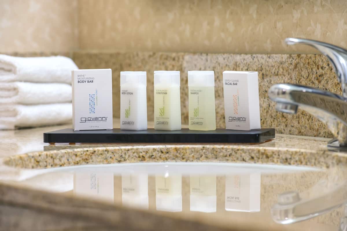 shower, free toiletries, hair dryer, bathrobes