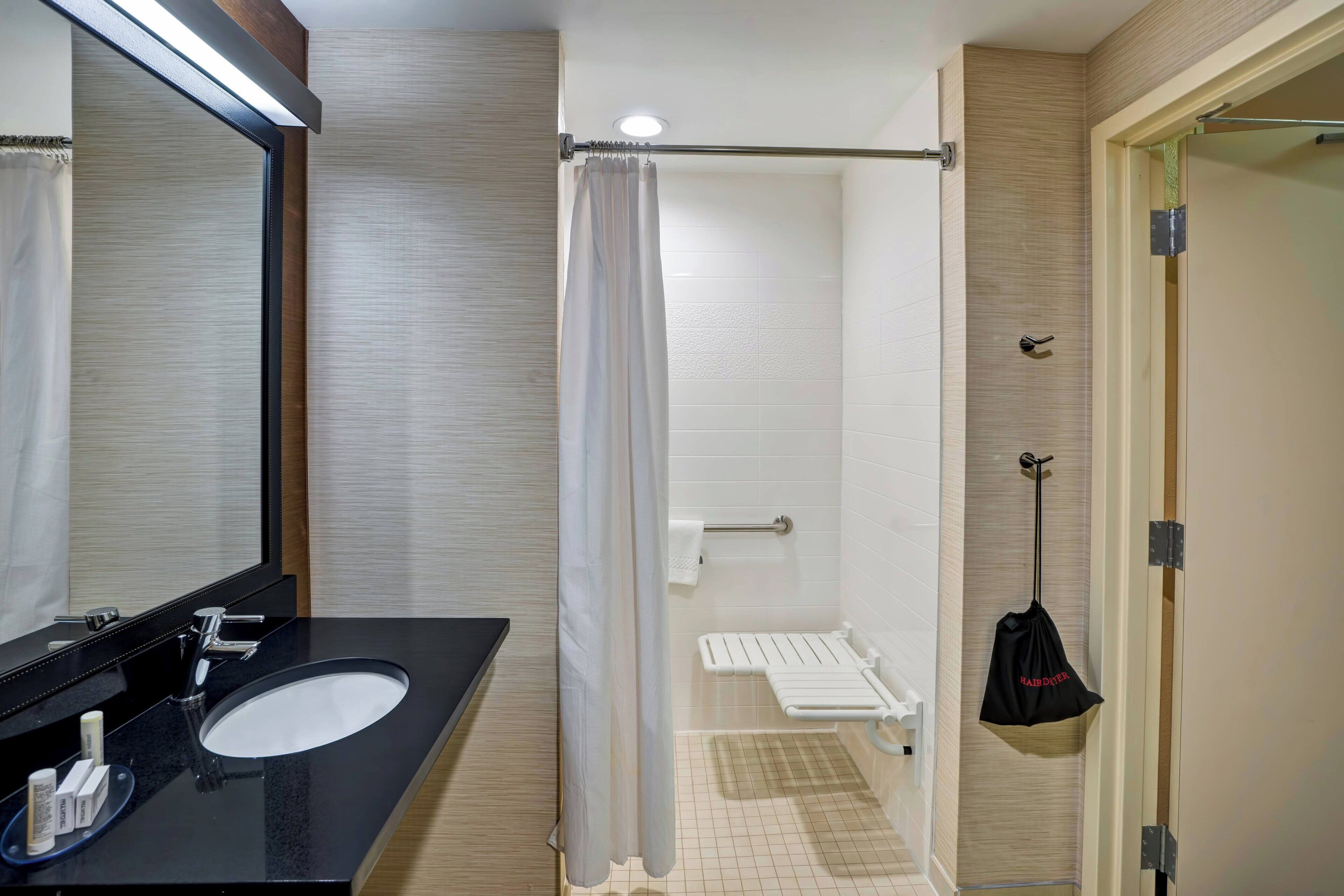 free toiletries, hair dryer, towels, soap