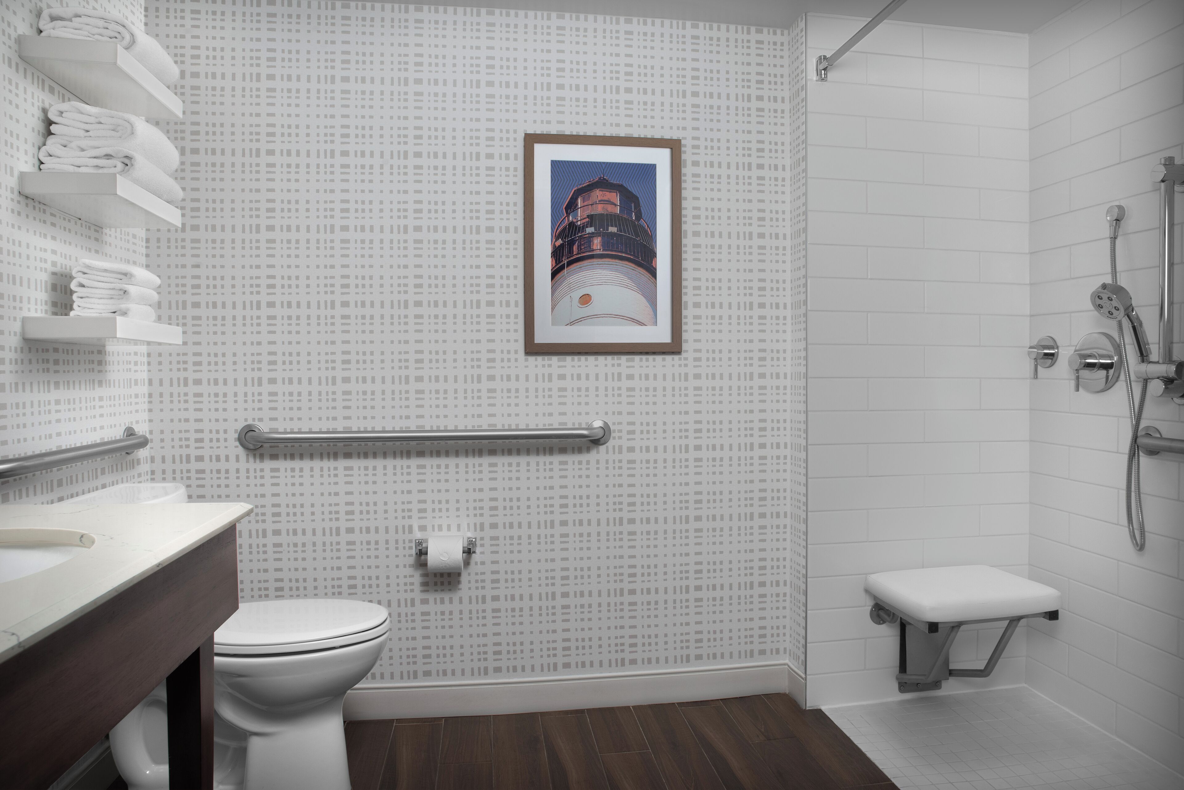 Room, 1 King Bed, Accessible, Non Smoking (Roll-In Shower) | Bathroom | Combined shower/tub, free toiletries, hair dryer, towels