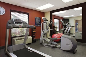 Un centre de remise en forme équipé de tapis de course, de vélos elliptiques et de ballons d’exercice.