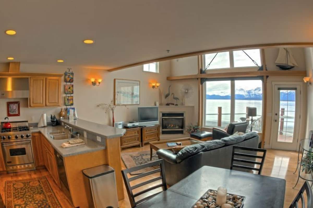 Appart'hôtel, 1 chambre, cuisine, vue baie | Coin séjour