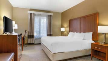 Desk, blackout drapes, iron/ironing board, free cribs/infant beds