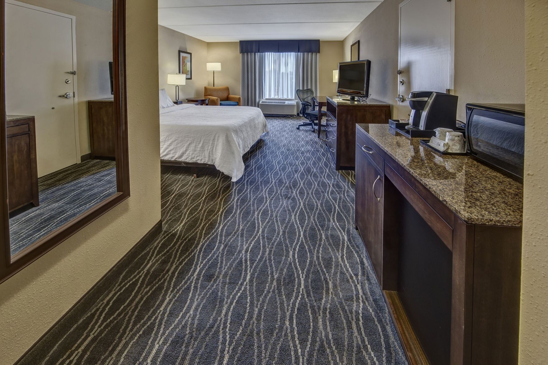 In-room safe, desk, laptop workspace, blackout curtains