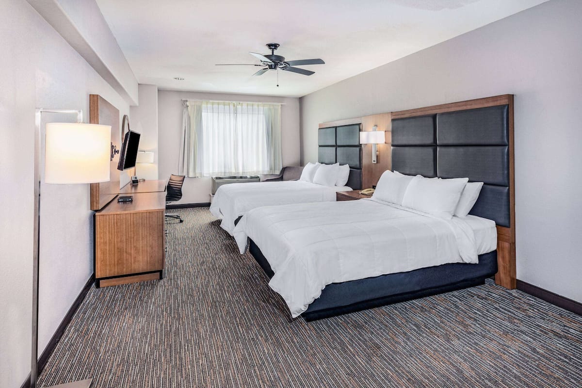 Room, 2 Queen Beds, Accessible, Non Smoking (Tub with Grab Bars) | In-room safe, desk, laptop workspace, blackout drapes