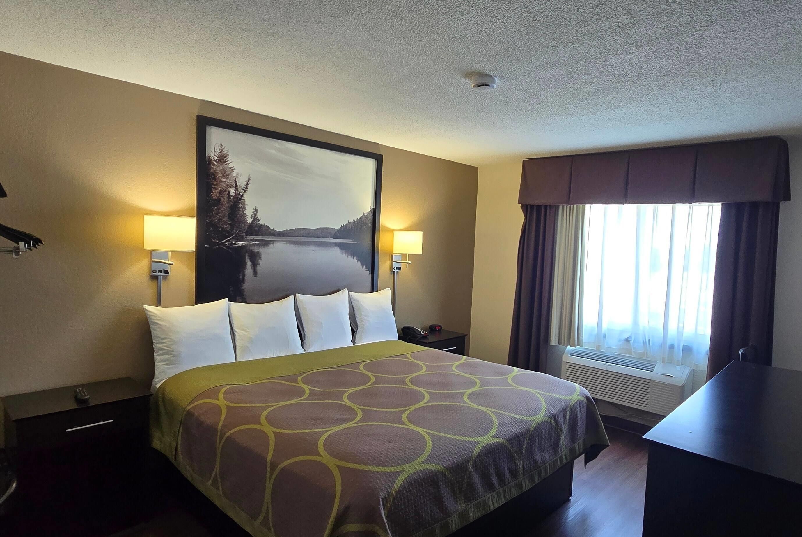 Desk, laptop workspace, blackout drapes, free WiFi