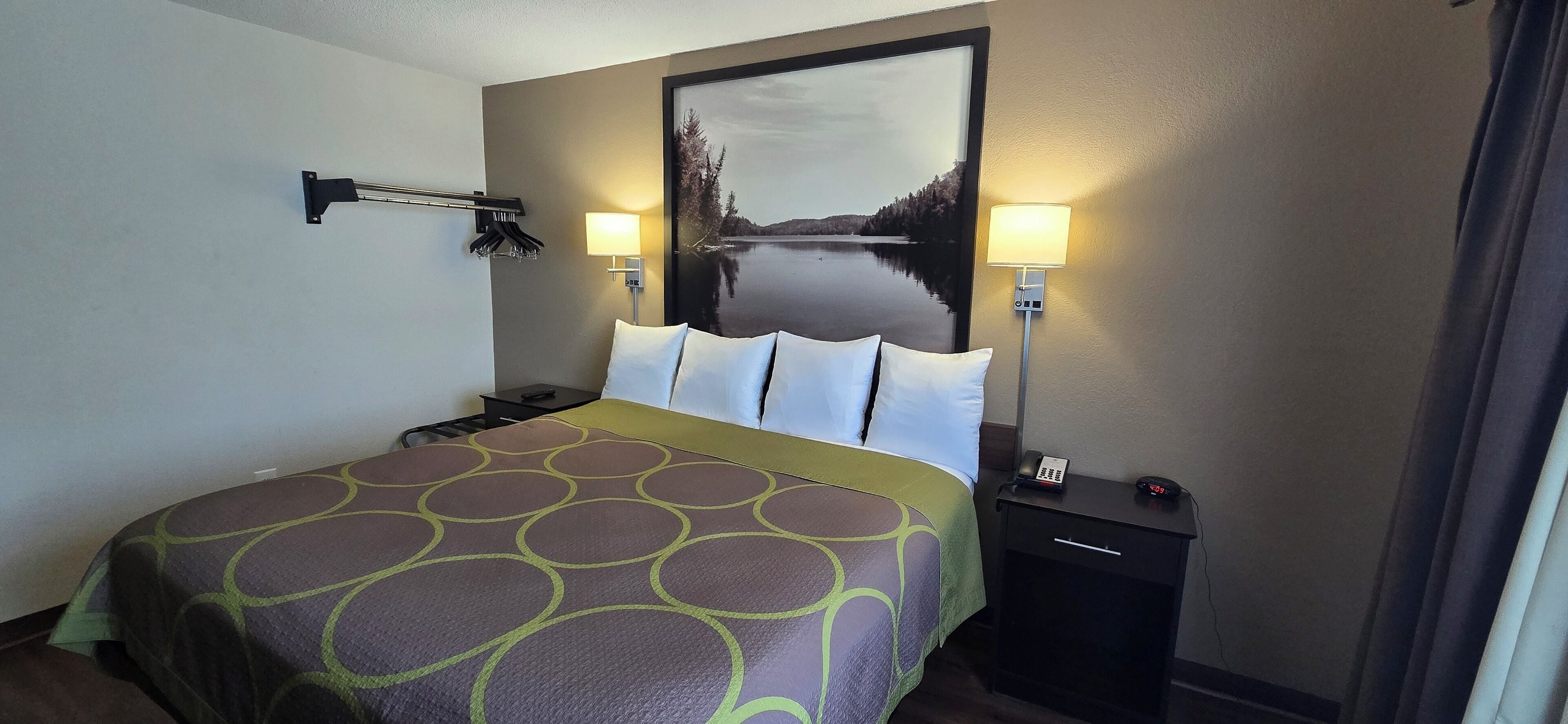 Desk, laptop workspace, blackout drapes, free WiFi