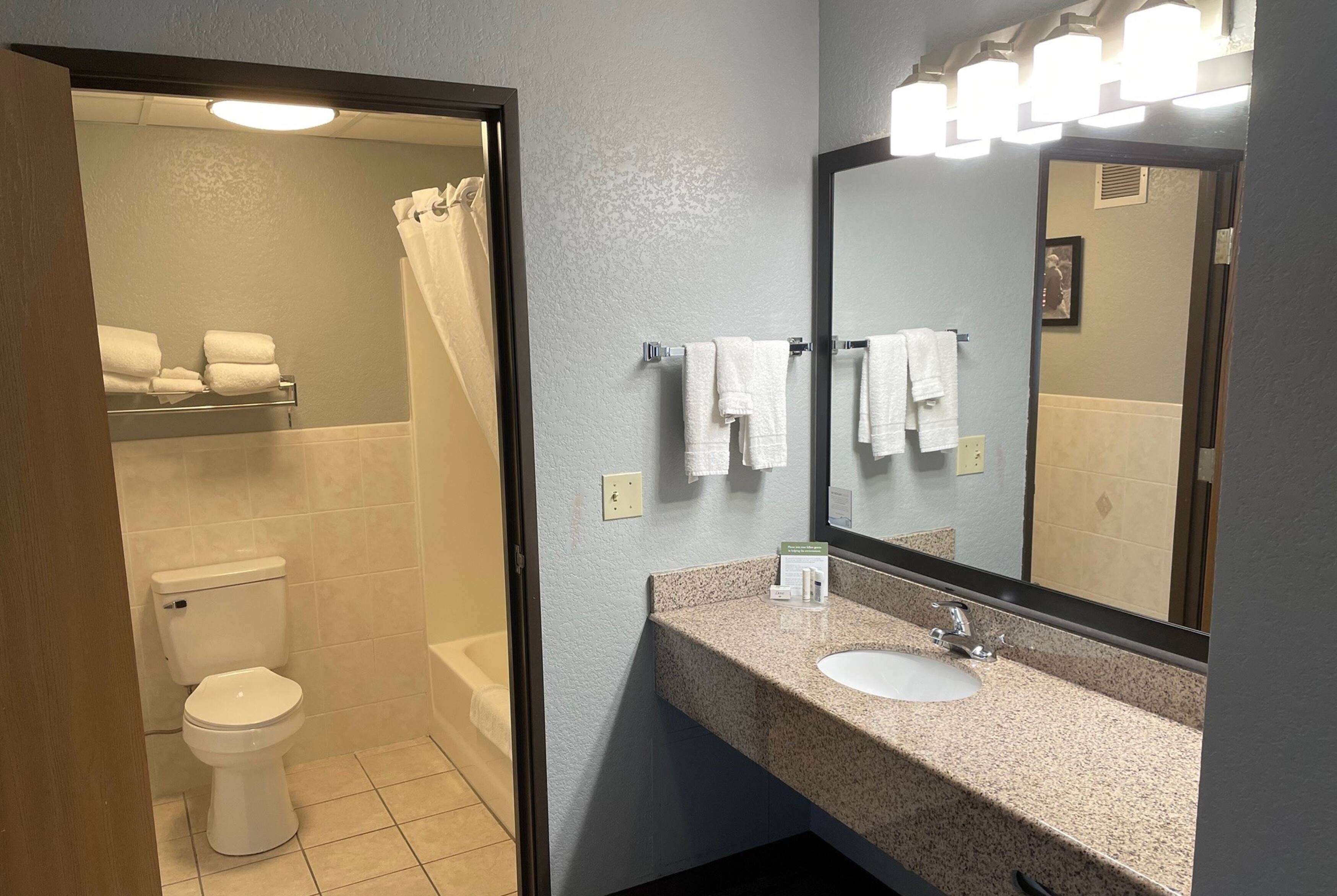 Une salle de bain avec des toilettes, une douche et un lavabo.