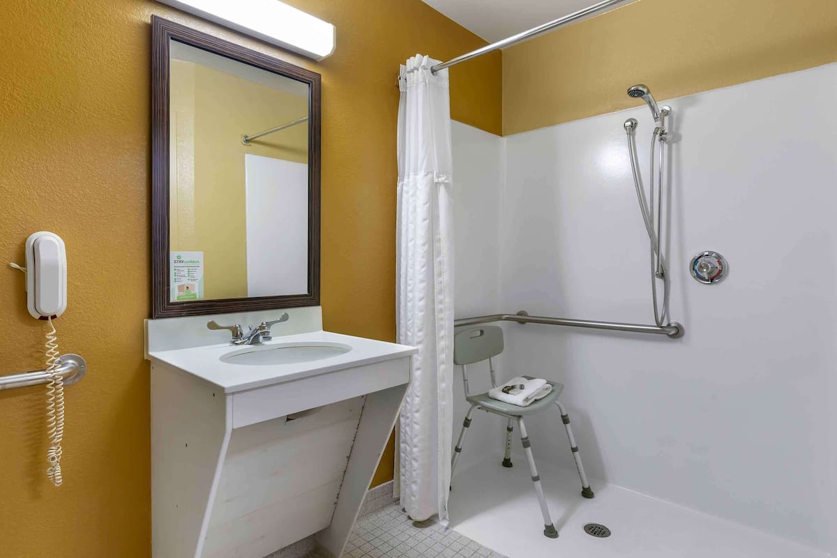 studio, 1 queen bed, accessible, non smoking | bathroom | combined shower/bathtub, free toiletries, hair dryer, towels