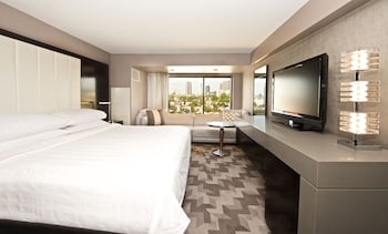 Premium bedding, pillowtop beds, in-room safe, desk at Beverly Hills Marriott