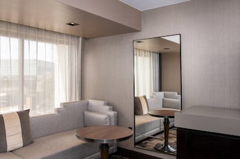 Premium bedding, pillowtop beds, in-room safe, desk at Beverly Hills Marriott