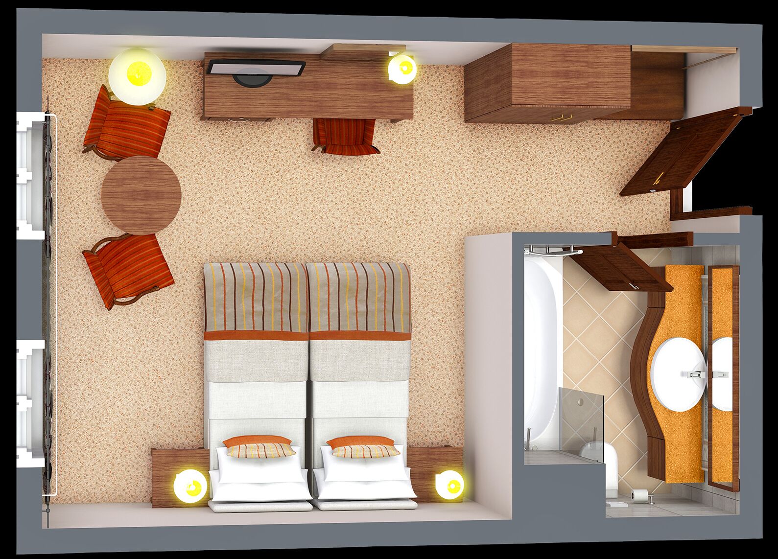 superior double room, 2 single beds | floor plan