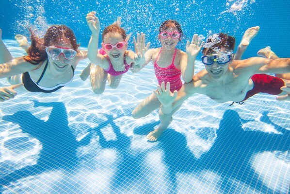 Indoor pool, open 9:00 AM to 10:00 PM, pool umbrellas, sun loungers
