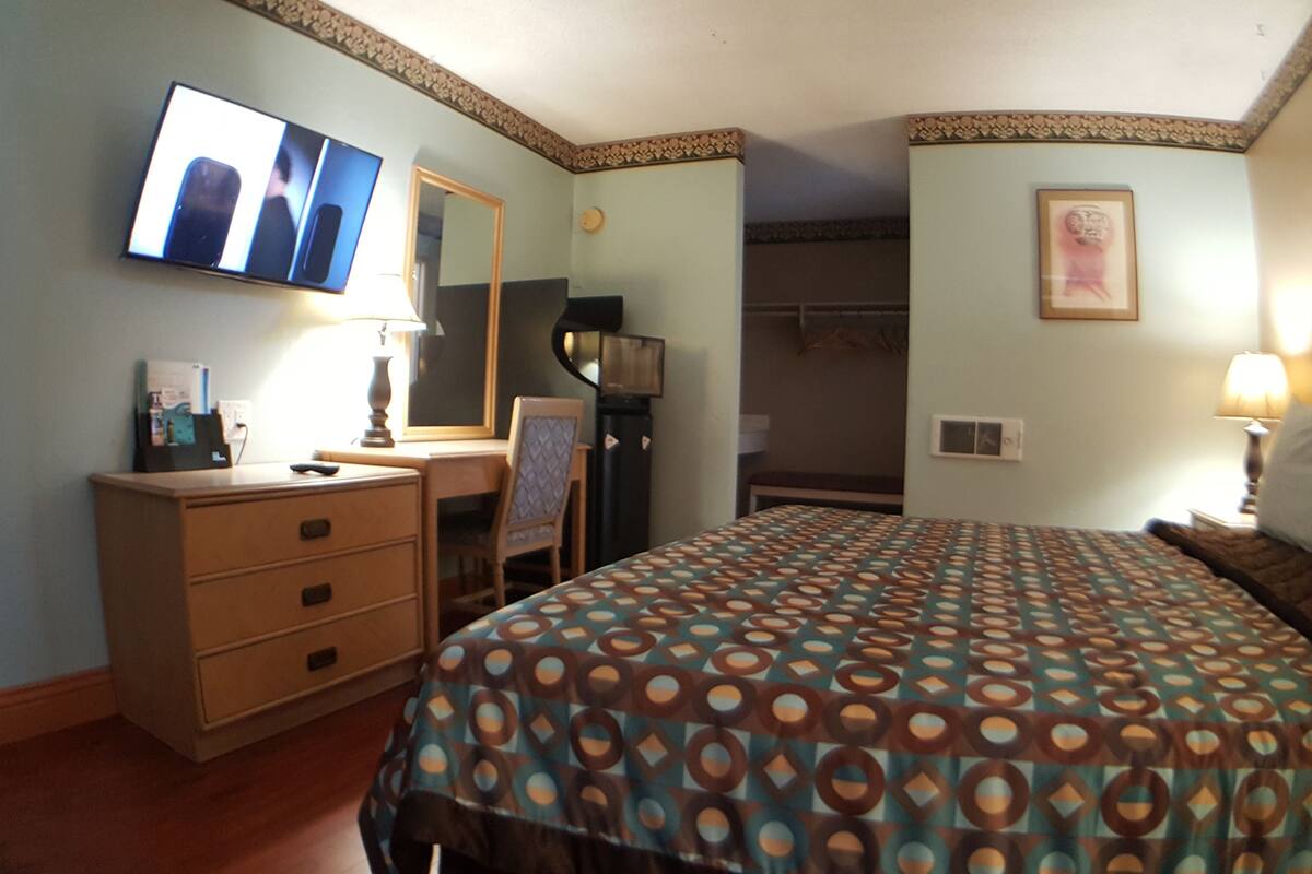 Desk, blackout drapes, iron/ironing board, WiFi (free)