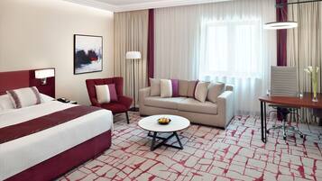 In-room safe, desk, laptop workspace, blackout curtains