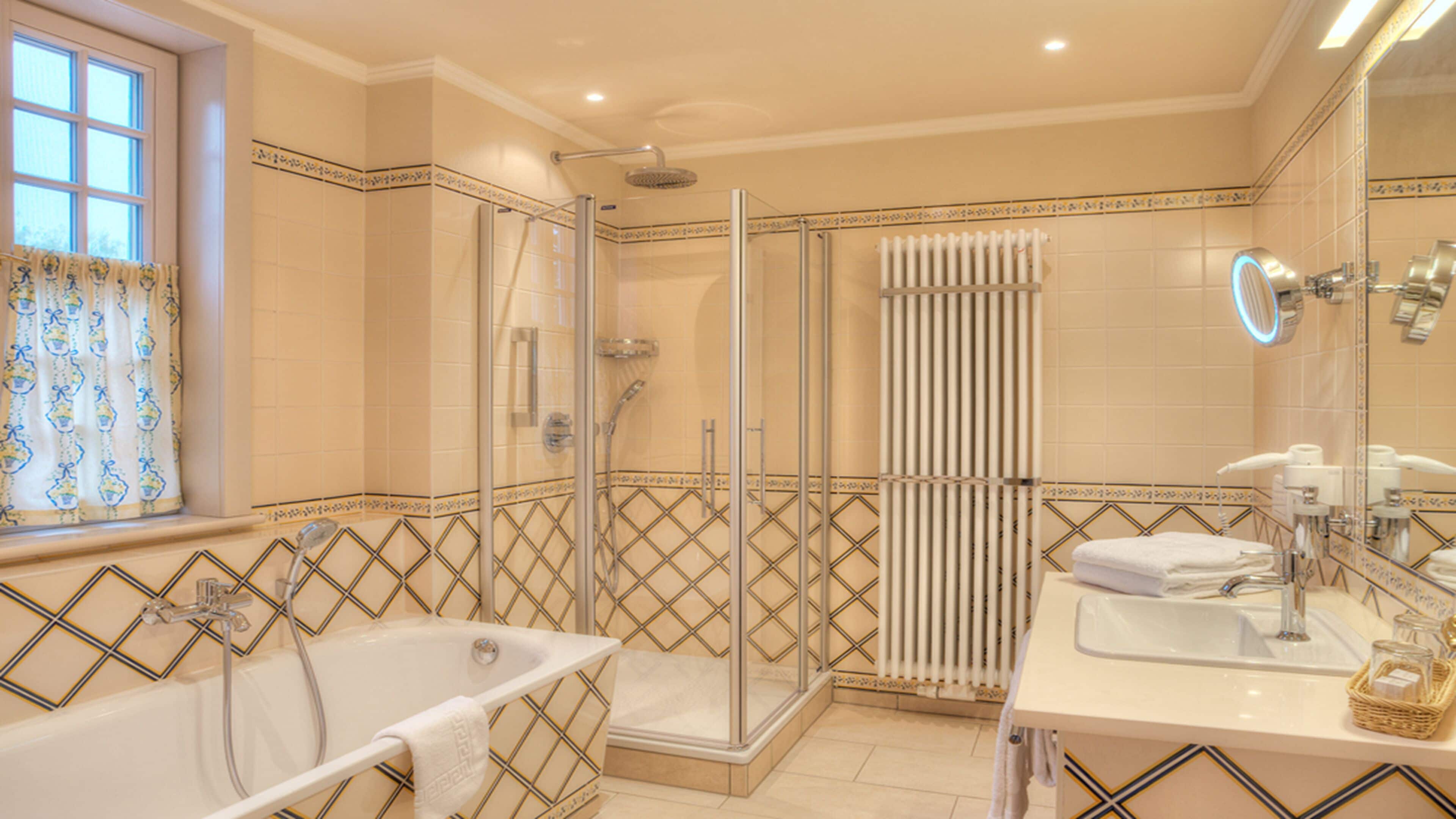 superior double room (marstall) | bathroom | hair dryer, bathrobes, towels