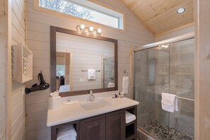 Shower, free toiletries, hair dryer, towels