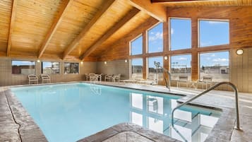 Indoor pool, open 7 AM to 10 PM, sun loungers