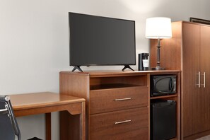 Desk, laptop workspace, blackout curtains, soundproofing