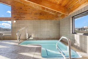 Indoor pool, open 7 AM to 10 PM, sun loungers