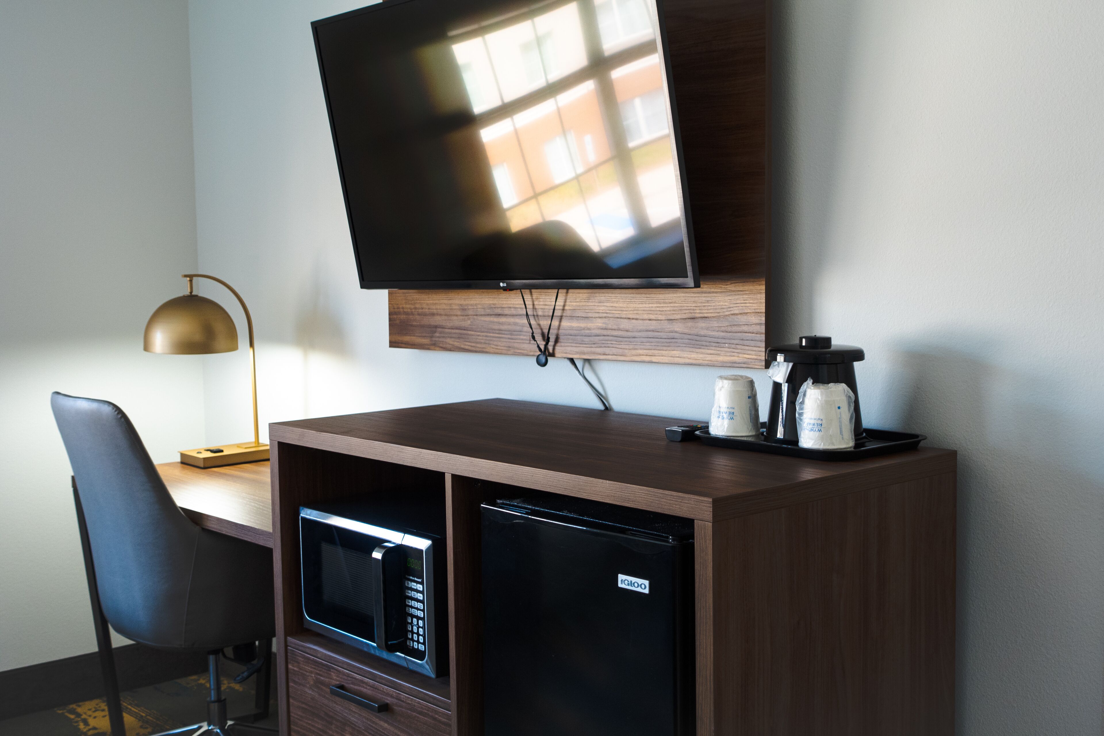 premium bedding, desk, blackout curtains, soundproofing