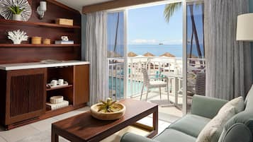 Club-huone, 1 makuuhuone, valtamerinäköala (Caribbean Grande Luxe Club Level Room) | Ylelliset vuodevaatteet, minibaari, tallelokero huoneessa