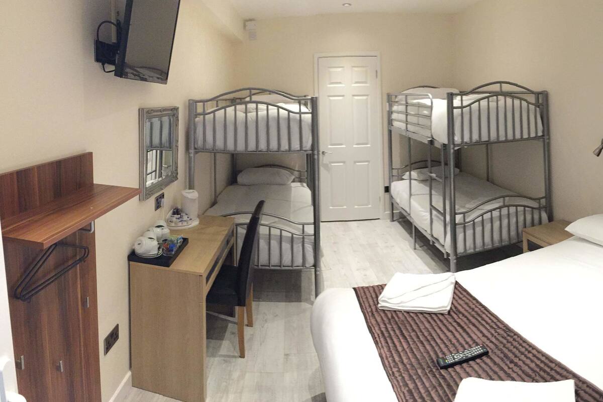 Pillowtop beds, desk, blackout drapes, soundproofing