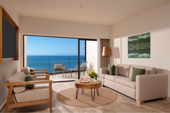 NEW Preferred Club Indigo Master Suite Ocean Front | Living area | 50-inch LED TV with cable channels, TV, iPod dock