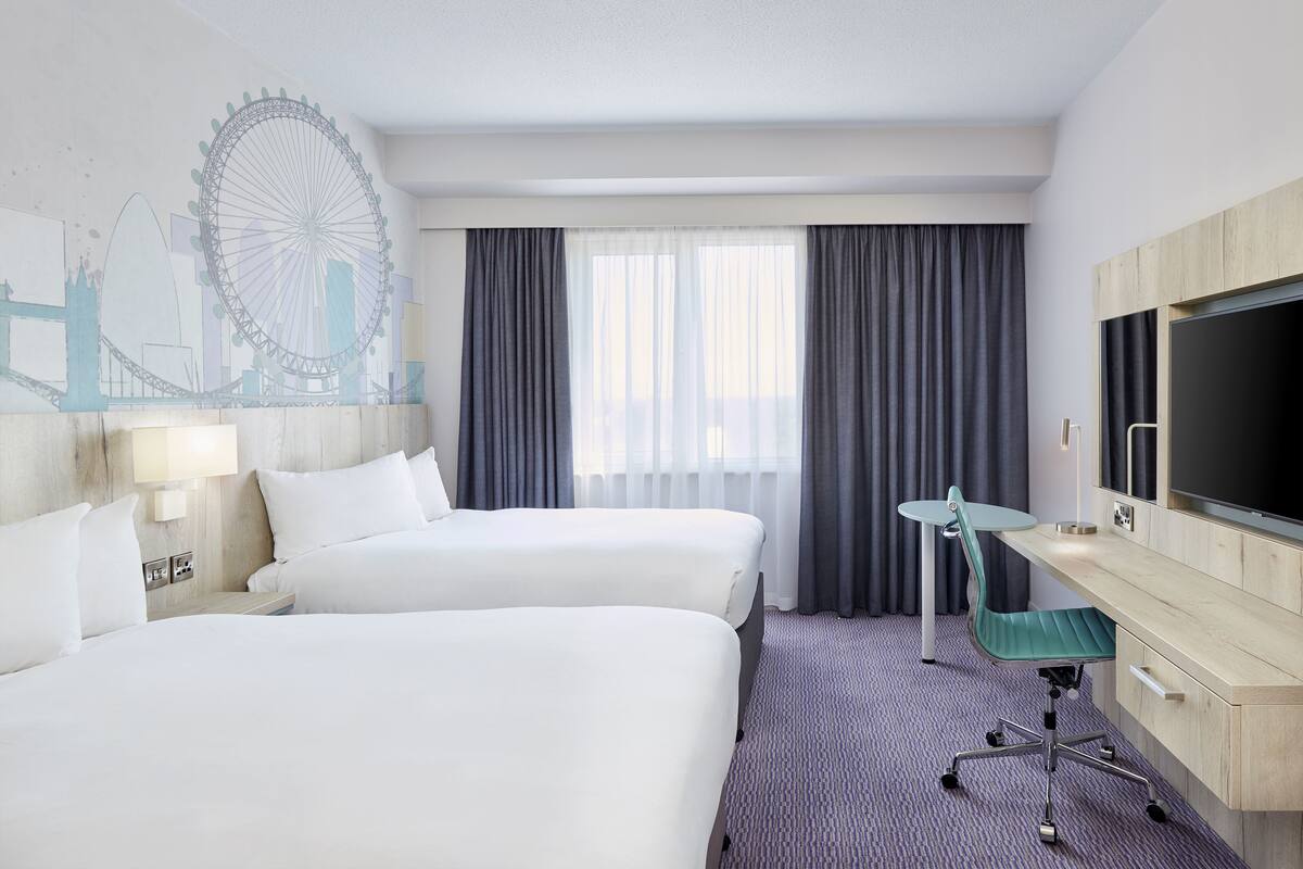 In-room safe, desk, laptop workspace, blackout curtains