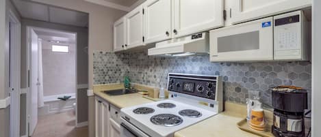 Fridge, microwave, coffee/tea maker