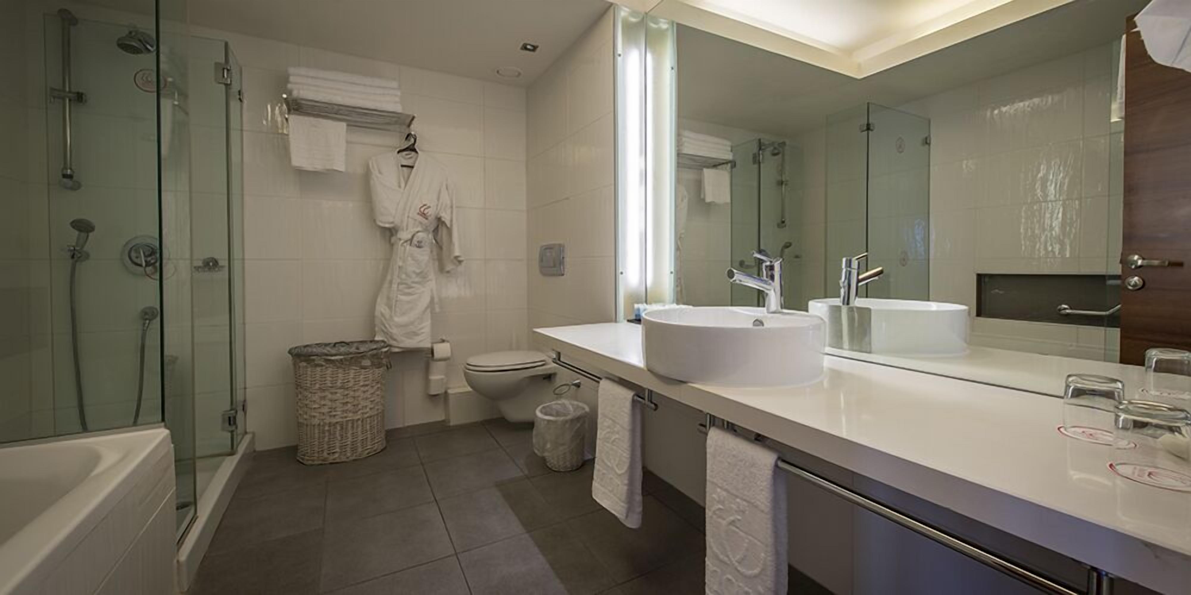 free toiletries, hair dryer, bathrobes, towels