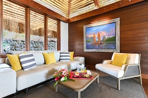 Royal Villa, Beachside | Living area | 50-inch LED TV with digital channels, TV - Le Taha'a by Pearl Resorts (Taha'a)