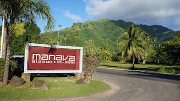 A sign for Manava Beach Resort & Spa in Moorea.